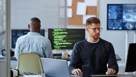 image of wo people sat at desks working at IT company